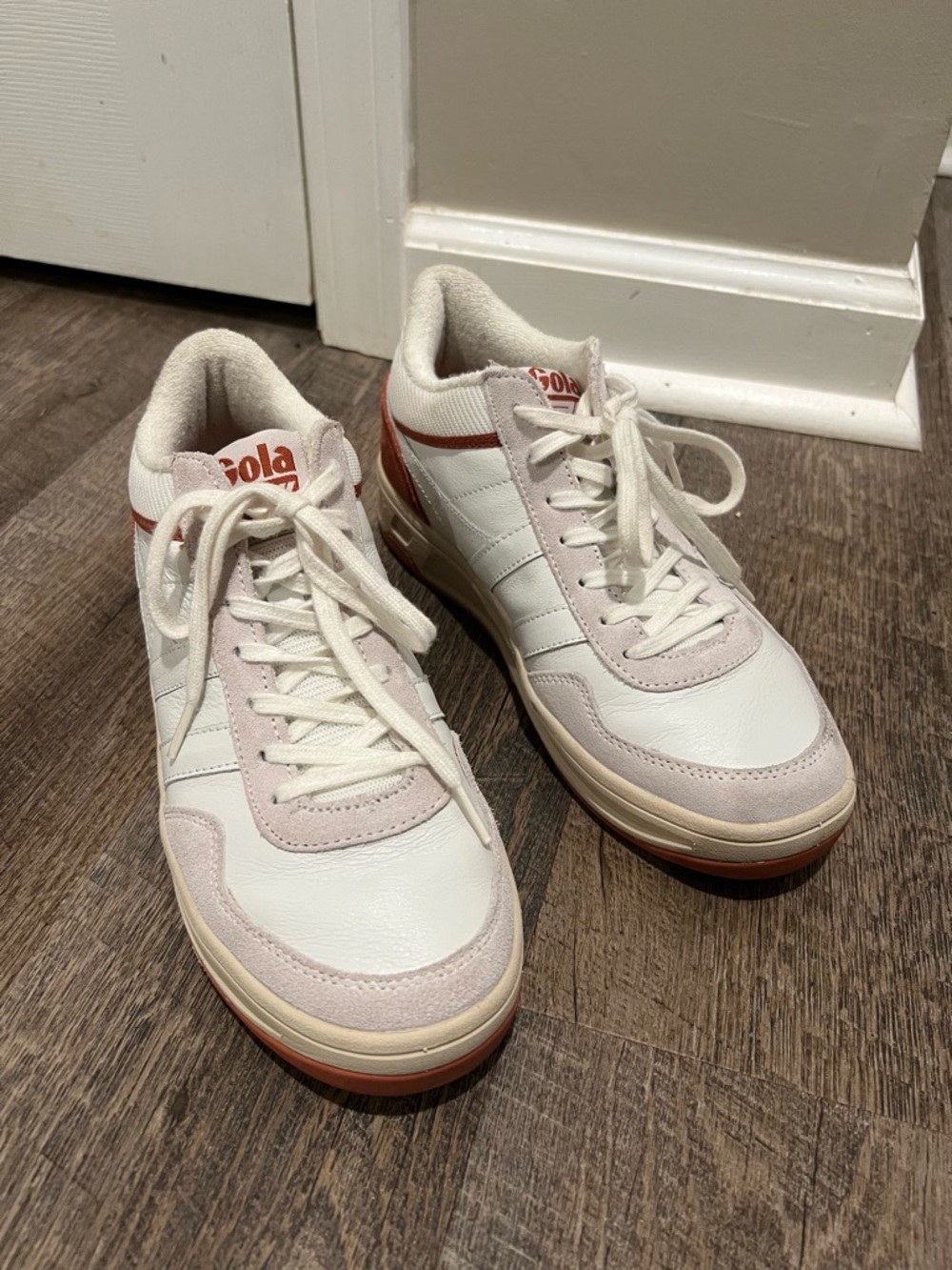 Gola White Sneakers with Rust Suede Accents